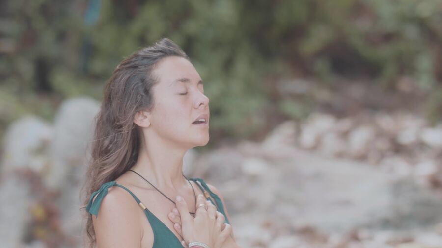A participant breathing by the water